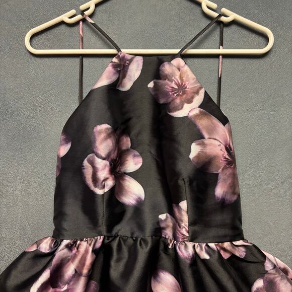 Lulu's Peplum Dress Floral Fairy Grunge Swing Black Purple Prom Y2K Formal Witch - Picture 7 of 12